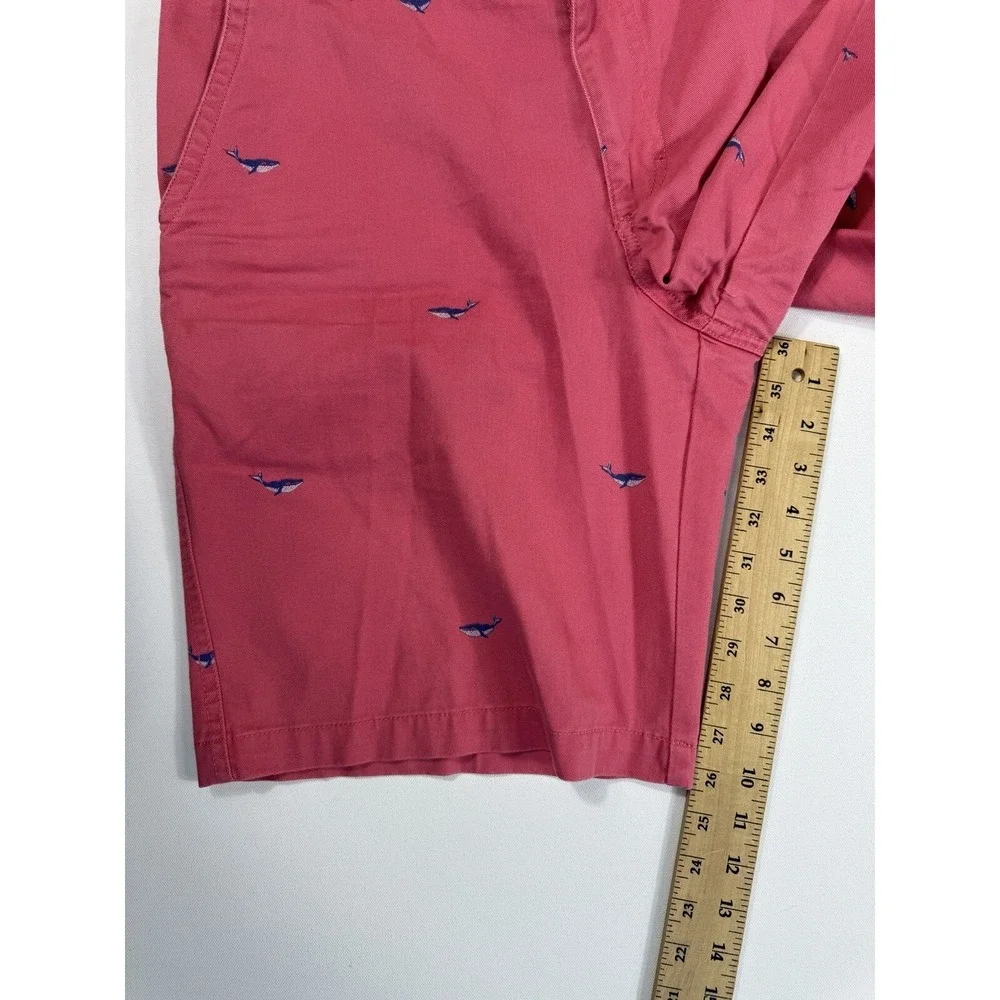 Izod Saltwater Men 34 Pink Whale Print Chino Shorts Nautical Preppy Beach Cotton